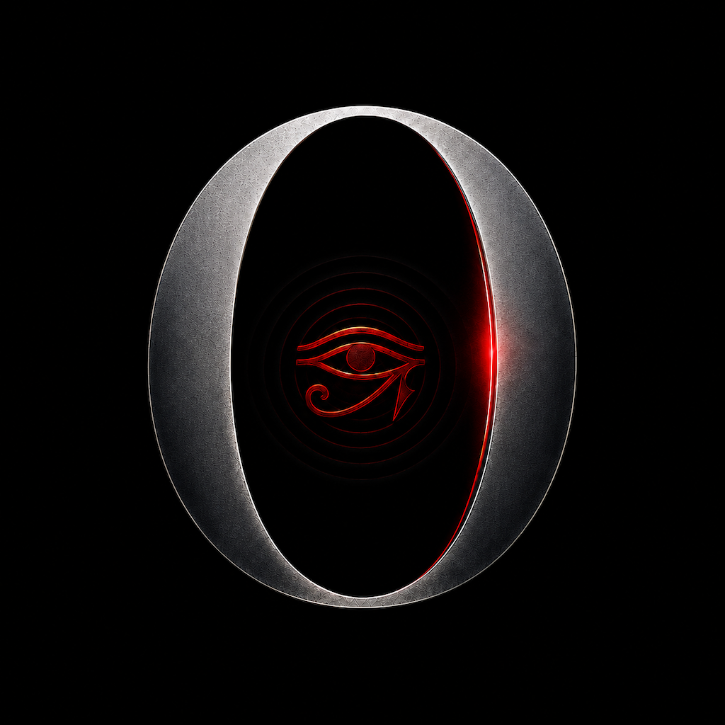 OBSESSION mark — silver O with Eye of Horus and crimson edge